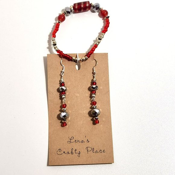 Red Silver Bracelet Earrings Set - Picture 6 of 6